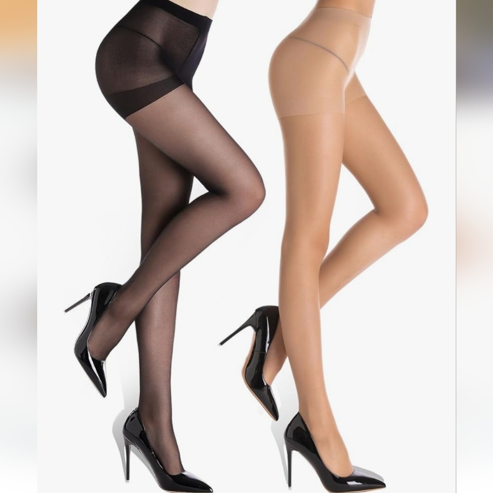 2 Pairs Sheer Nylons for Women, 20 Denier Control Shaping